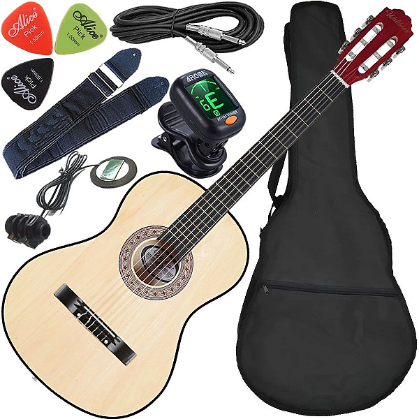 Kit Violão Elétrico Waldman Popstar Pp1 Natural Cordas Nylon C/ Acessórios