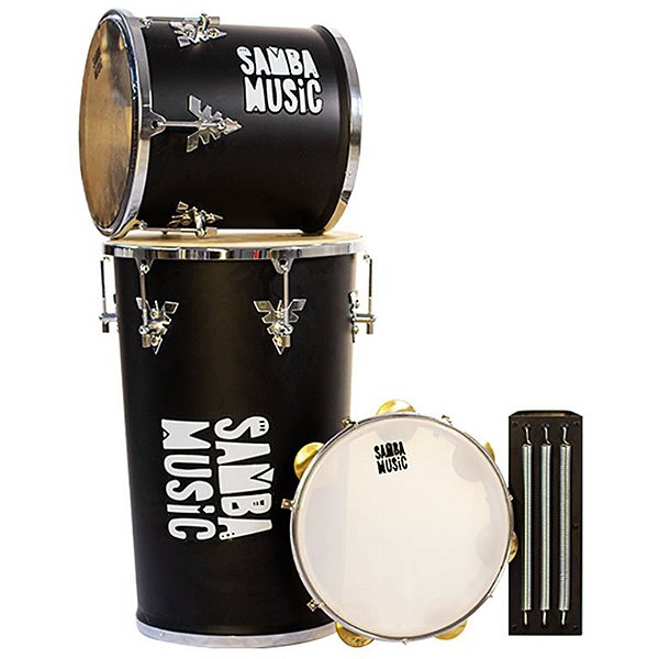 Kit Percussão Samba Music Preto Phx Rebolo Repique Reco-Reco