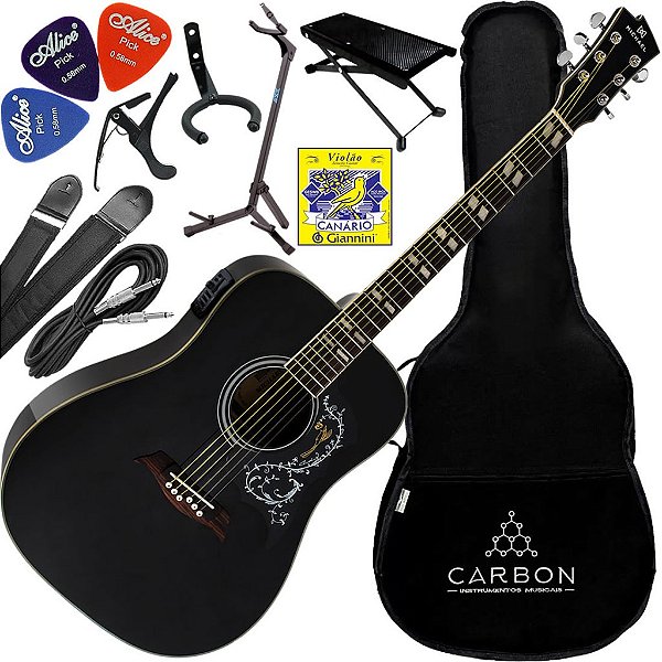 Kit Violão Elétrico Folk Michael Vm925Dt Bk Galaxy Preto
