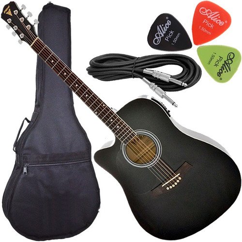 Kit Violão Eletroacústico Folk Px 199 Phx Cutaway Canhoto Bk + Acessórios