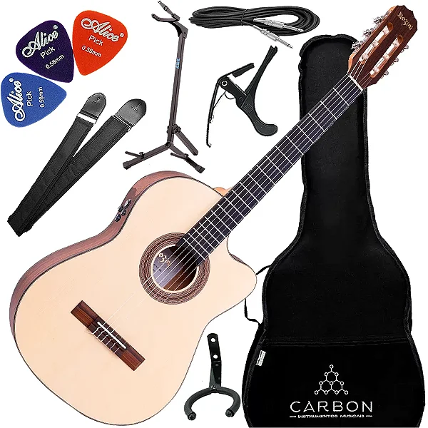 Kit Violão Studio Rozini RX515 RE2.F.CT.LP Flat Ativo Nylon