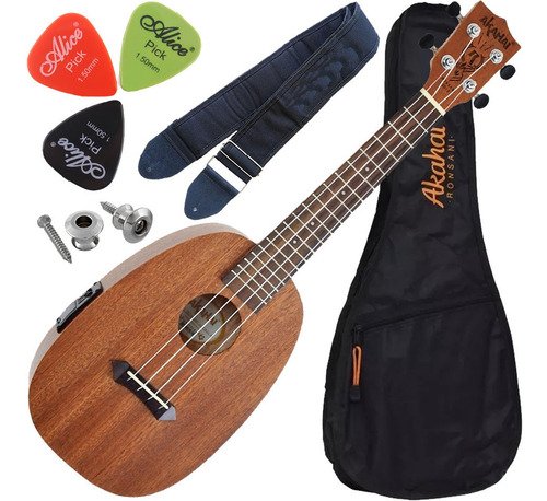 Kit Ukulele Concert Akahai Kp23e Elétrico Tabaco Pineapple