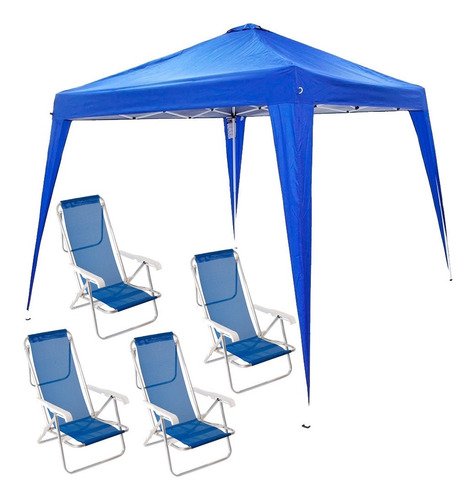 Kit Gazebo Nautika Tenda Duxx Azul + 4 Cadeiras Posições Mor