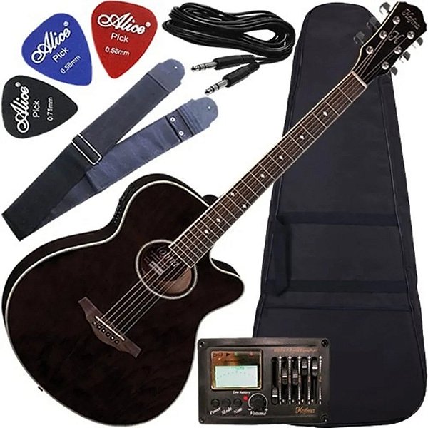 Kit Violão Eletroacústico Aço Mini Jumbo Hm239 Trbk Hofma