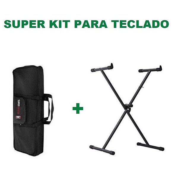 Kit Suporte Para Teclado Em X St200 Preto + Capa Para Teclado Preta