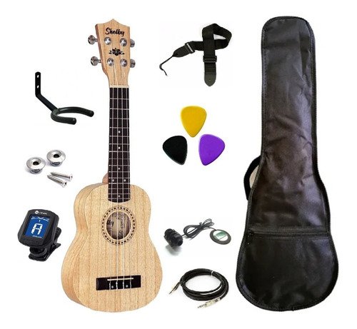Kit Completo Ukulele Elétrico Shelby Su21d E Acessórios