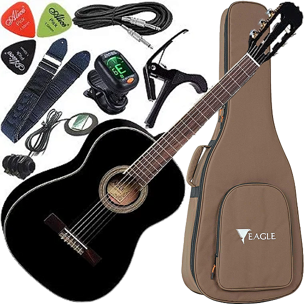 Kit Violão Eletroacústico Nylon Spruce Dh69 Preto Bk Eagle