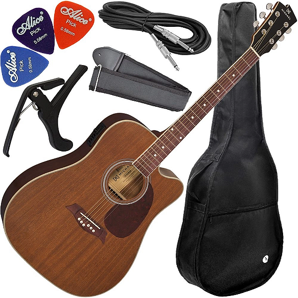 Kit Violão Eletroacústico Michael Folk Vm921 Dtc Mahogany
