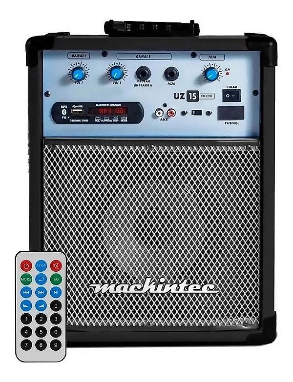 Caixa de Som Mackintech Uz 15 Color Usb Bluetooth Fm 15w Rms 6'' Preto