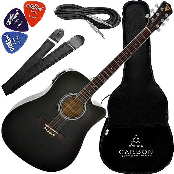 Kit Violão Eletroacústico Folk Cutaway PX-199 Eq BK Preto - PHX Vx01