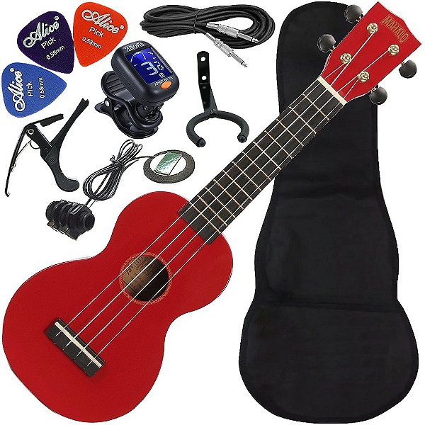 Kit Ukulele Soprano Elétrico Mahalo Mr1 Vermelho Cordas Aquila MR1-RD Ux02