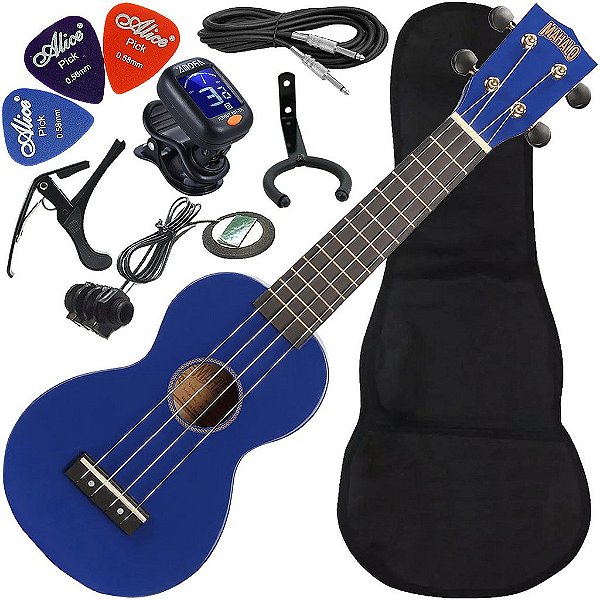 Kit Ukulele Soprano Elétrico Mahalo Mr1 Azul Cordas Aquila MR1-BU Ux02