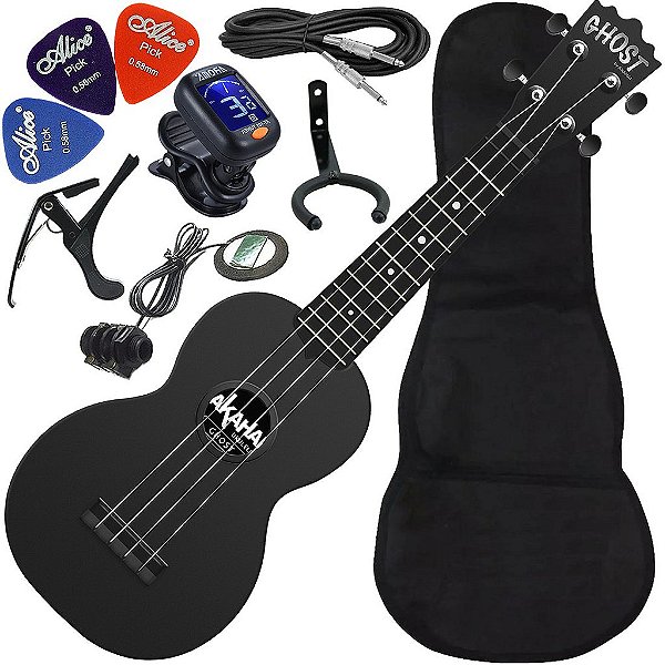 Kit Ukulele Akahai Ghost Soprano Elétrico Hawaii Volcano Rocks Ux02