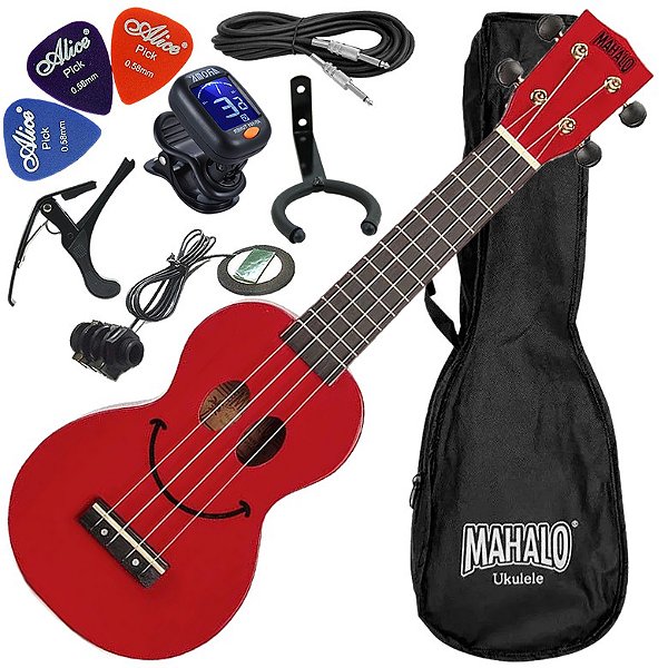 Kit Ukulele Soprano Elétrico Mahalo Série U-Smile Vermelho C/ Capa Ux02