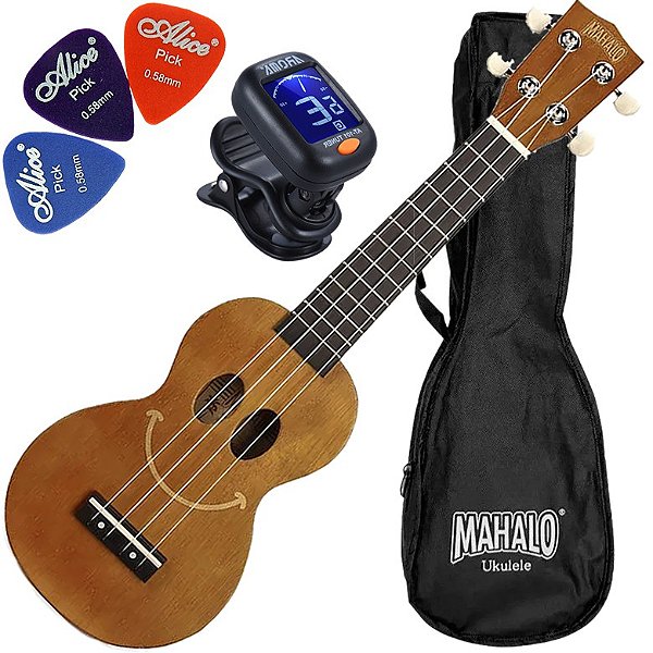 Kit Ukulele Soprano Acústico Mahalo Série U-Smile Marrom C/ Capa Ux01