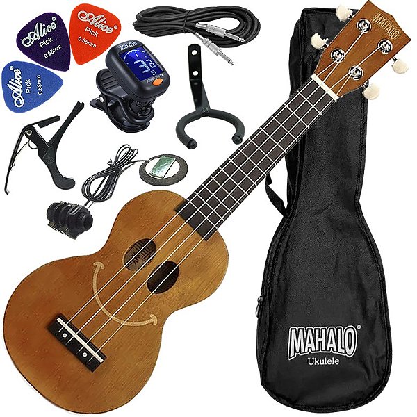 Kit Ukulele Soprano Elétrico Mahalo Série U-Smile Marrom C/ Capa Ux02
