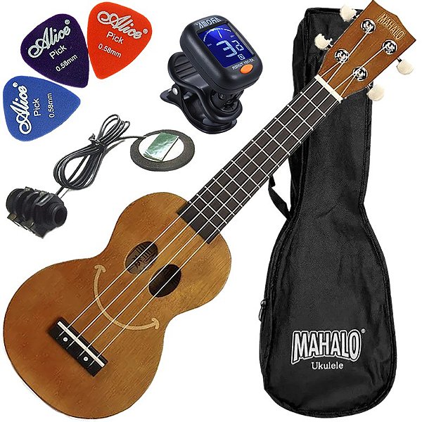Kit Ukulele Soprano Elétrico Mahalo Série U-Smile Marrom C/ Capa Ux04