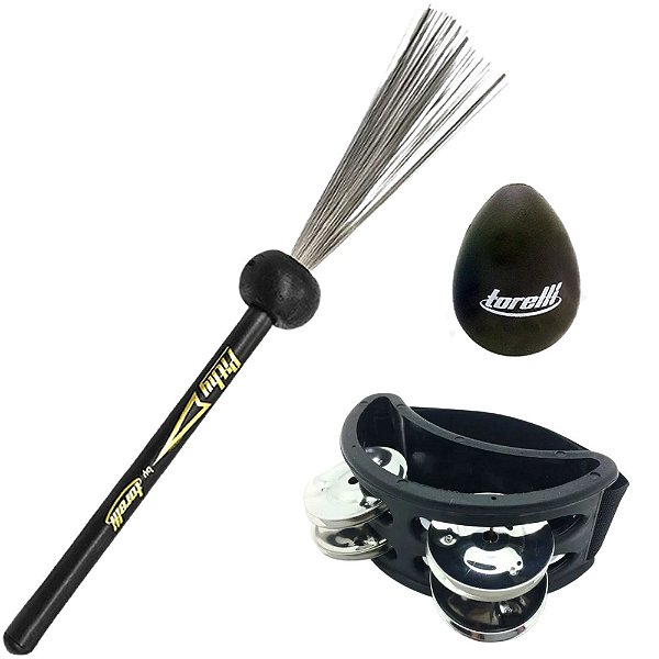 Kit Vassourinha de Aço Torelli + Pandeiro de Pé + Ovinho Ganza de Plástico Torelli