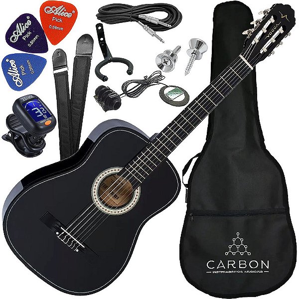 Kit Violão Clássico Eletroacústico Nylon Vogga VCA104N Preto VX07