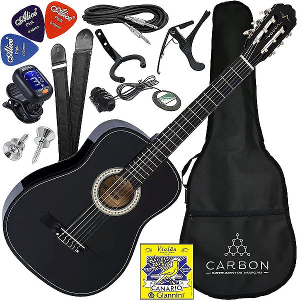 Kit Violão Clássico Eletroacústico Nylon Vogga VCA104N Preto VX08