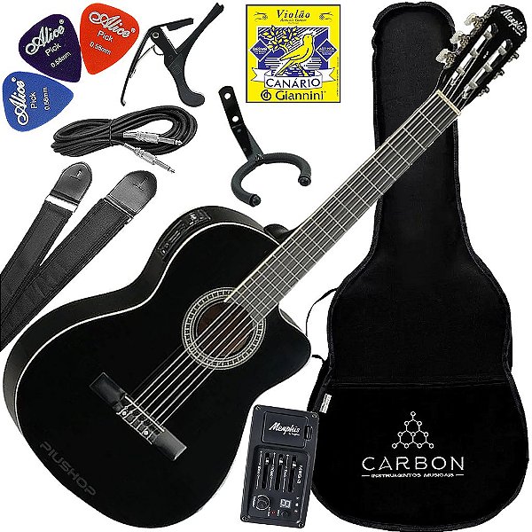 Kit Violão Eletroacústico Nylon Tagima Memphis AC-60 EQ Preto Vx02