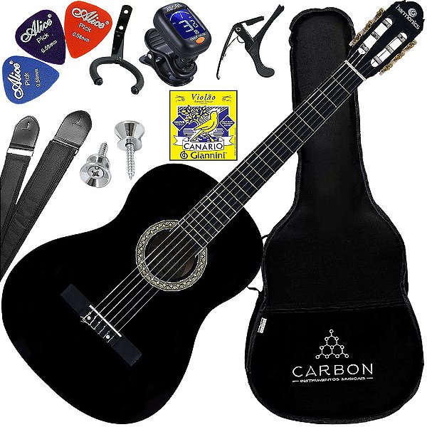 Kit Violão Acústico Harmonics GC-10 Nylon Preto Vx05