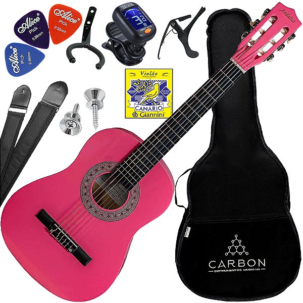 Kit Violão Acústico Infantil Nylon Andaluz AC-340 Rosa Vx05