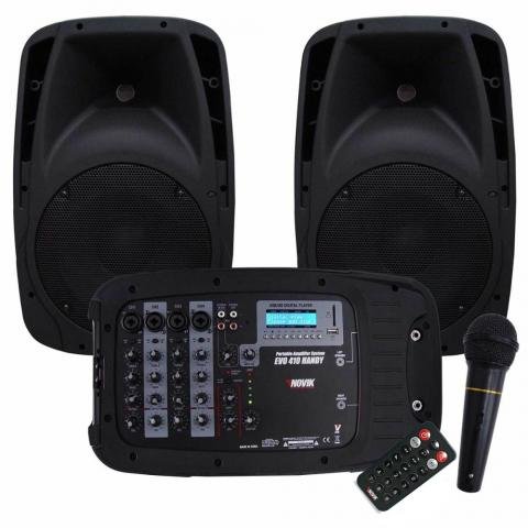 Kit de Som Portátil EVO 410 USB Preto NOVIK c/ Microfone Bivolt
