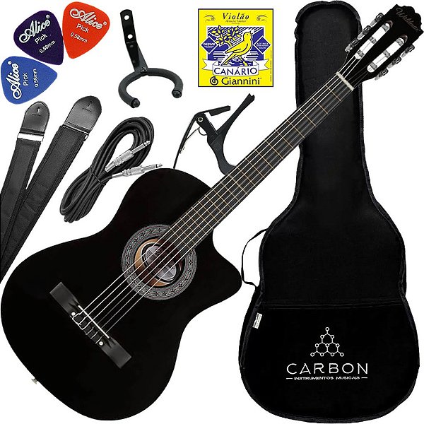 Kit Violão de Nylon Waldman PPCE-1 BK Preto Vx02