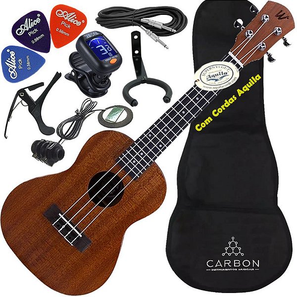 Kit Ukulele Concert Eletrico Cordas Aquila Sapele Natural Winner Ux02