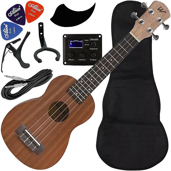 Kit Ukulele Soprano Eletrico Aquila Sapele Com Eq Winner