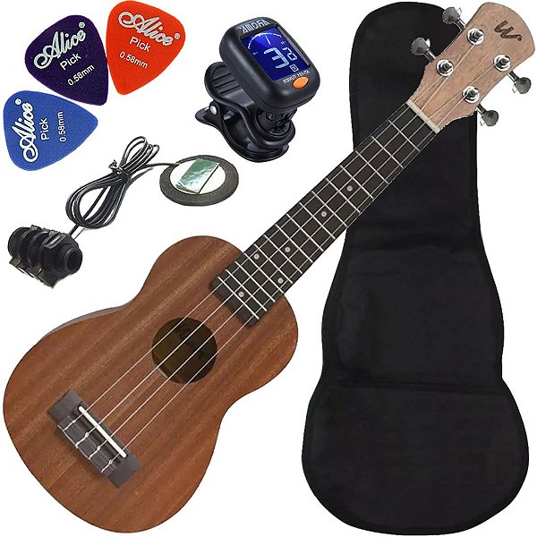 Kit Ukulele Soprano Elétrico Aquila Sapele Winner Ux04
