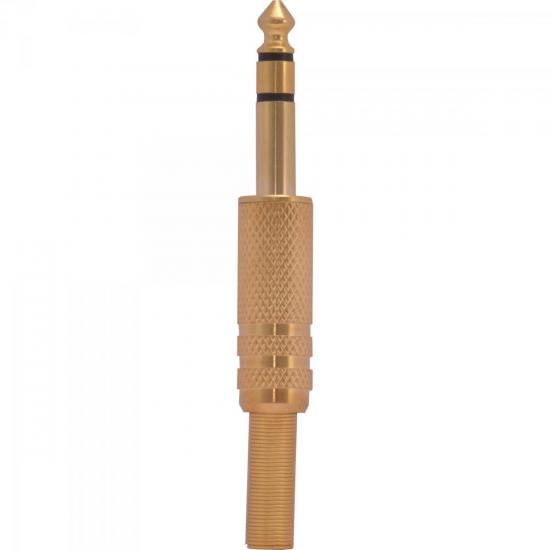 Plug P10 Stereo Metal Gold Com Mola Genérico - PCT / 10