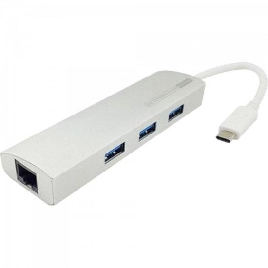 Cabo Adaptador USB Tipo C Macho Para 3 X USB 3.0 Femea e 1 X RJ45 Femea ADAP 0055 Branca STORM