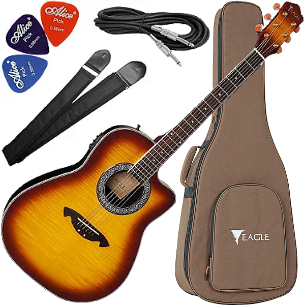 Kit Violão Elétrico Folk Eagle CH306 Aço Yellow Burst Cutway Vx01