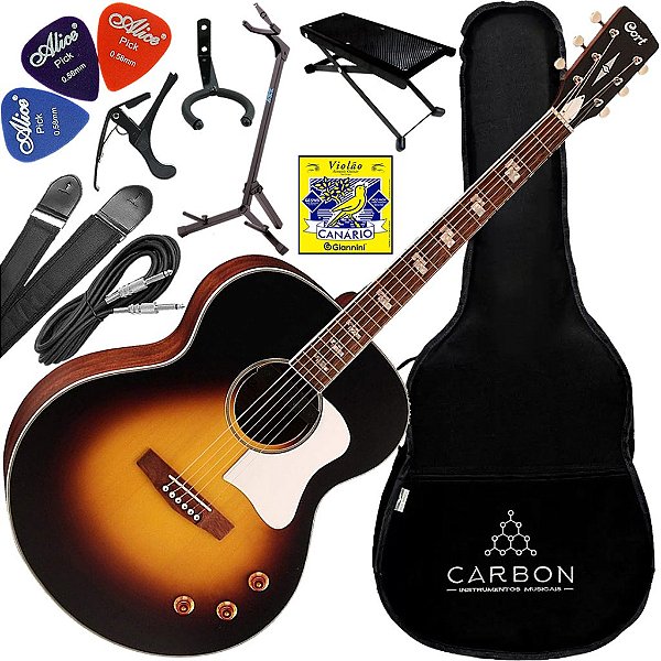 Kit Violão Eletroacústico Jumbo Cort Cj Retro Vsm Pré Fishma