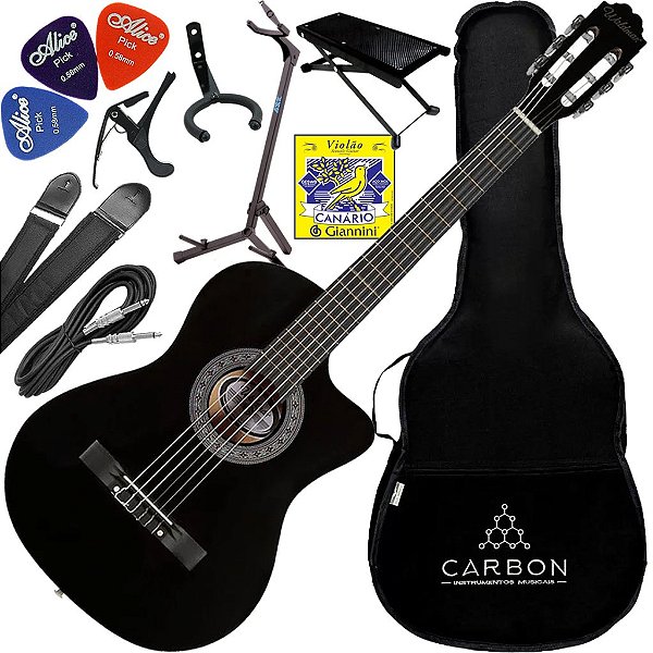 Kit Violao Eletroacustico Nylon Waldman Ppce4 Eq Bk Vx03