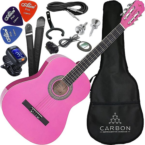Kit Violão Eletroacústico Vogga VCA205N PK Nylon - Rosa Vx07
