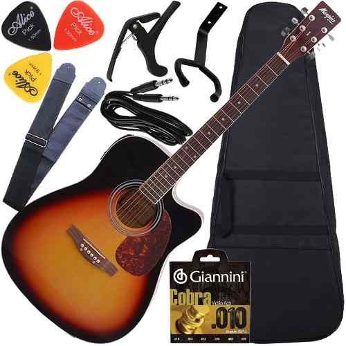 Kit Violão Folk Eletroacústico Completo Md18 Sunburst Tagima