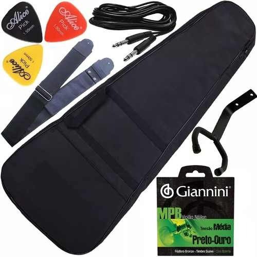 Kit Capa Para Violão Folk C/ Cordas Nylon + Multi Acessórios
