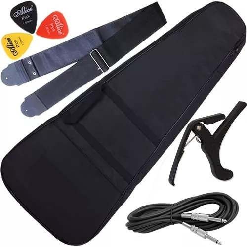 Kit Capa Violão Folk C/ Capotraste Cabo + Palhetas + Correia