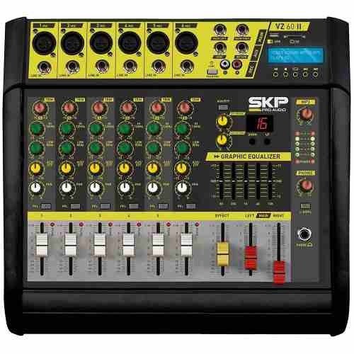 Mesa De Som Amplificada Skp Usb 6 Canais 200w Vz-60 Il
