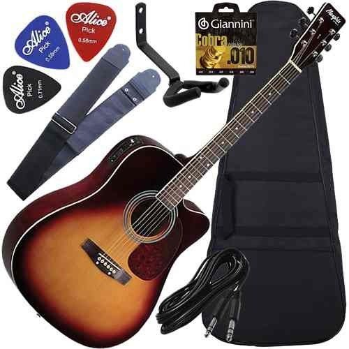 Kit Completo Violão Folk Elétrico Md18 Sunburst Tagima