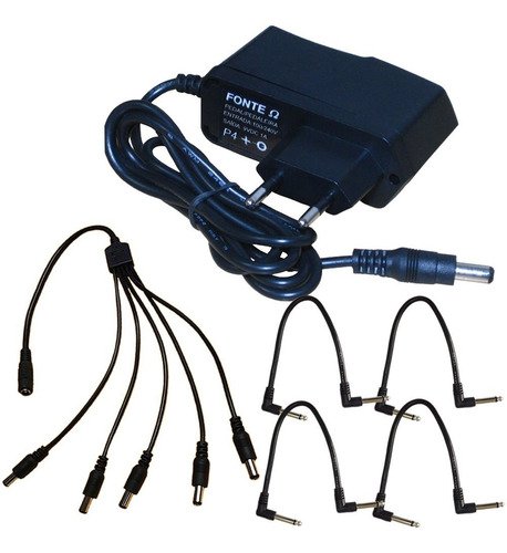 Kit Fonte Para 5 Pedais 1000ma + 4 Cabos Pedal 25cm