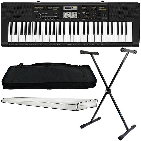 Kit Teclado Eletrônico 61 Teclas Casio Ctk-2400 + Acessórios