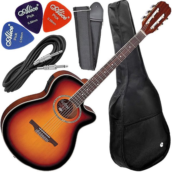 Kit Violão Hofma Eletroacústico  Ye230 Nylon Sunburst Cutway