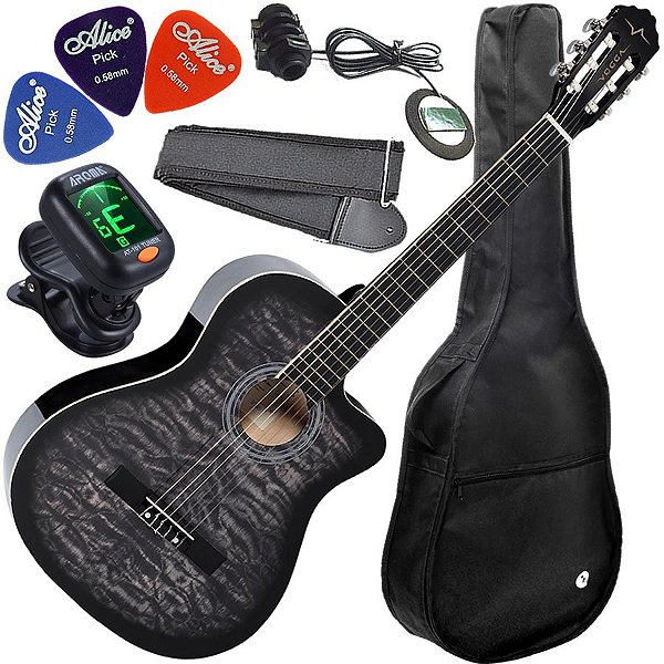 Kit Violão Eletroacústico Cordas Nylon Vca228nc Vogga Cinza