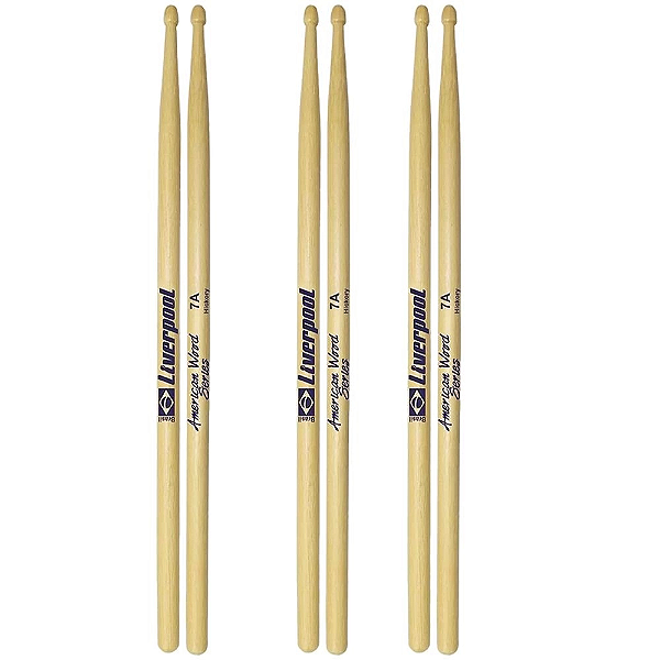 3 Pares Baquetas Liverpool American Hickory 7a Madeira Hy-7a