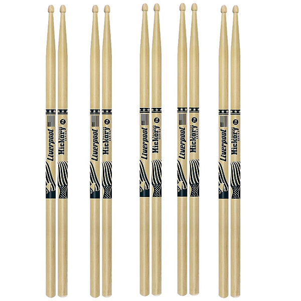 5 Pares Baquetas Liverpool Hickory 7a Ponta De Madeira Hy7am