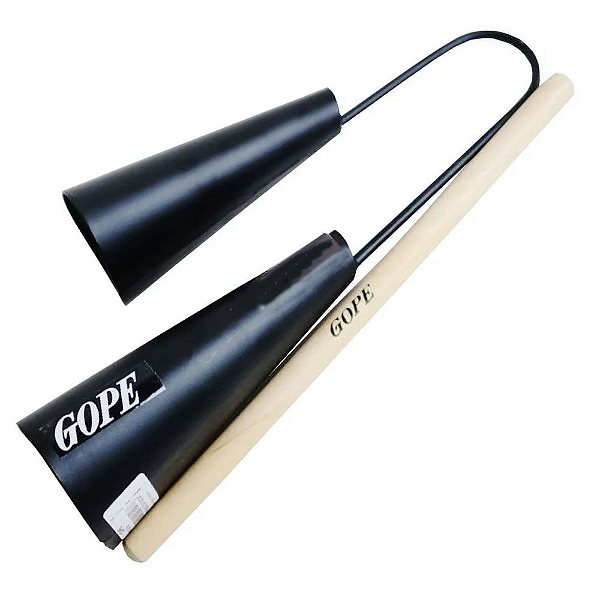 Agogo Duplo Preto Profissional C/ Baqueta Gope